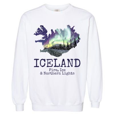 Iceland Map Fire Ice Northern Light Icelandic Souvenir Garment-Dyed Sweatshirt
