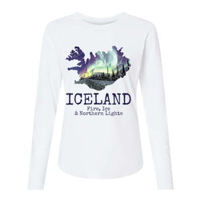 Iceland Map Fire Ice Northern Light Icelandic Souvenir Womens Cotton Relaxed Long Sleeve T-Shirt