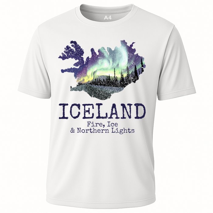 Iceland Map Fire Ice Northern Light Icelandic Souvenir Cooling Performance Crew T-Shirt