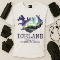 Iceland Map Fire Ice Northern Light Icelandic Souvenir Cooling Performance Crew T-Shirt