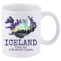 Iceland Map Fire Ice Northern Light Icelandic Souvenir 11oz C Handle Ceramic Mug