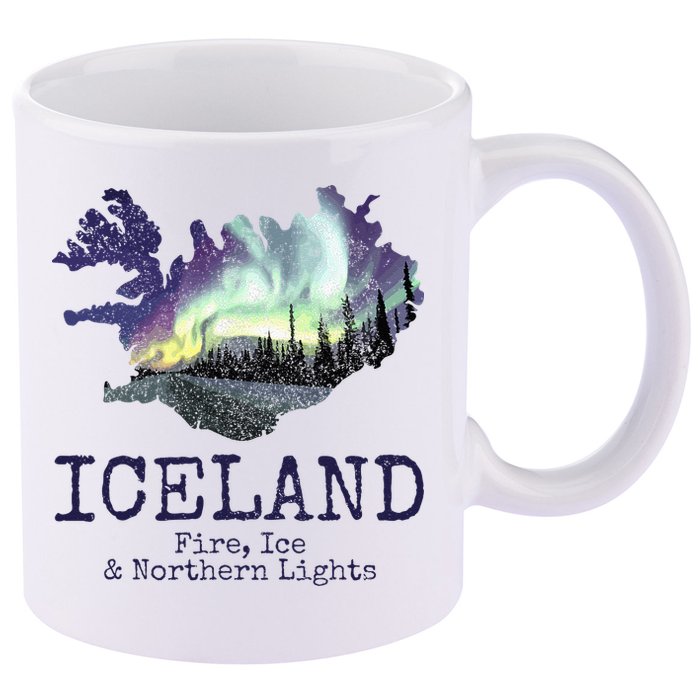 Iceland Map Fire Ice Northern Light Icelandic Souvenir 11oz C Handle Ceramic Mug