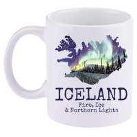 Iceland Map Fire Ice Northern Light Icelandic Souvenir 11oz C Handle Ceramic Mug