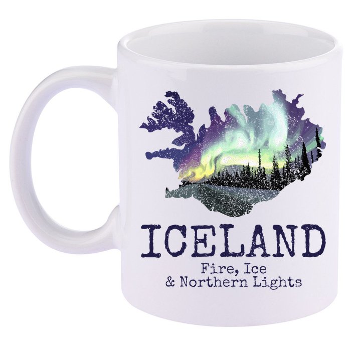 Iceland Map Fire Ice Northern Light Icelandic Souvenir 11oz C Handle Ceramic Mug