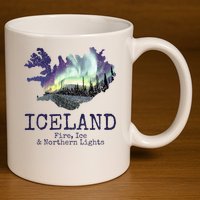 Iceland Map Fire Ice Northern Light Icelandic Souvenir 11oz C Handle Ceramic Mug
