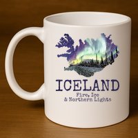 Iceland Map Fire Ice Northern Light Icelandic Souvenir 11oz C Handle Ceramic Mug