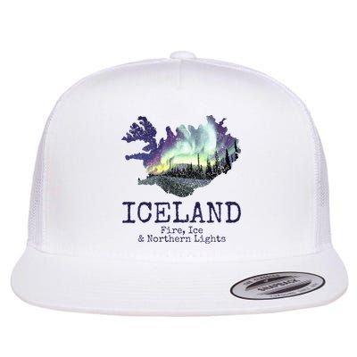 Iceland Map Fire Ice Northern Light Icelandic Souvenir Flatbill Hat