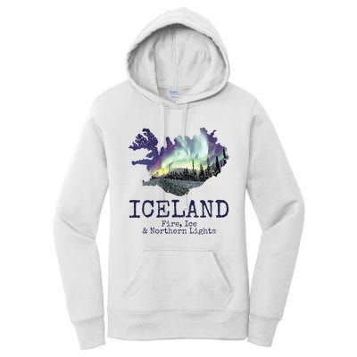 Iceland Map Fire Ice Northern Light Icelandic Souvenir Women's Pullover Hoodie