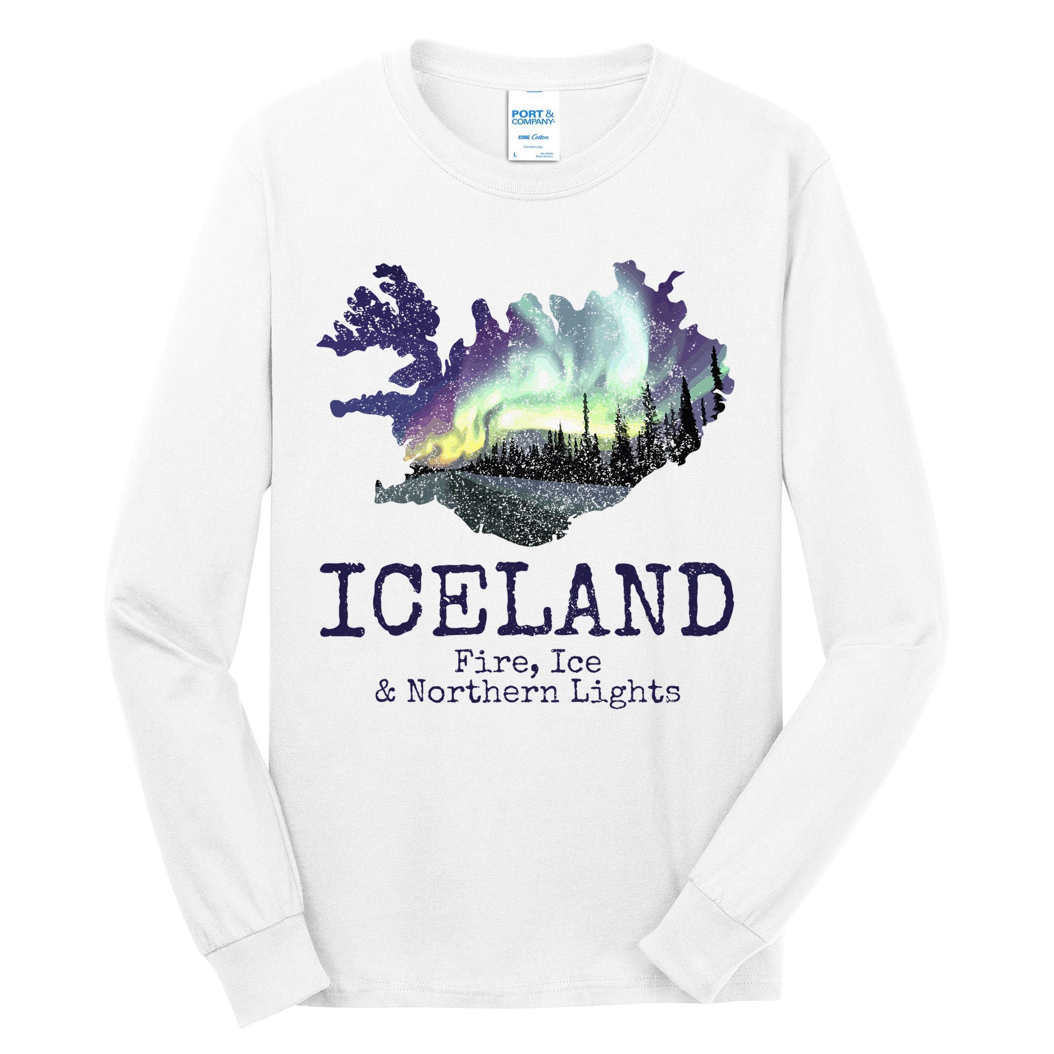 Iceland Map Fire Ice Northern Light Icelandic Souvenir Tall Long Sleeve T-Shirt