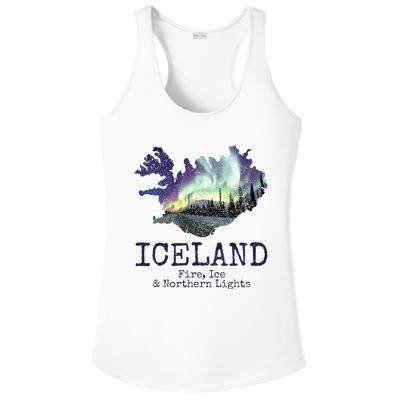 Iceland Map Fire Ice Northern Light Icelandic Souvenir Ladies PosiCharge Competitor Racerback Tank