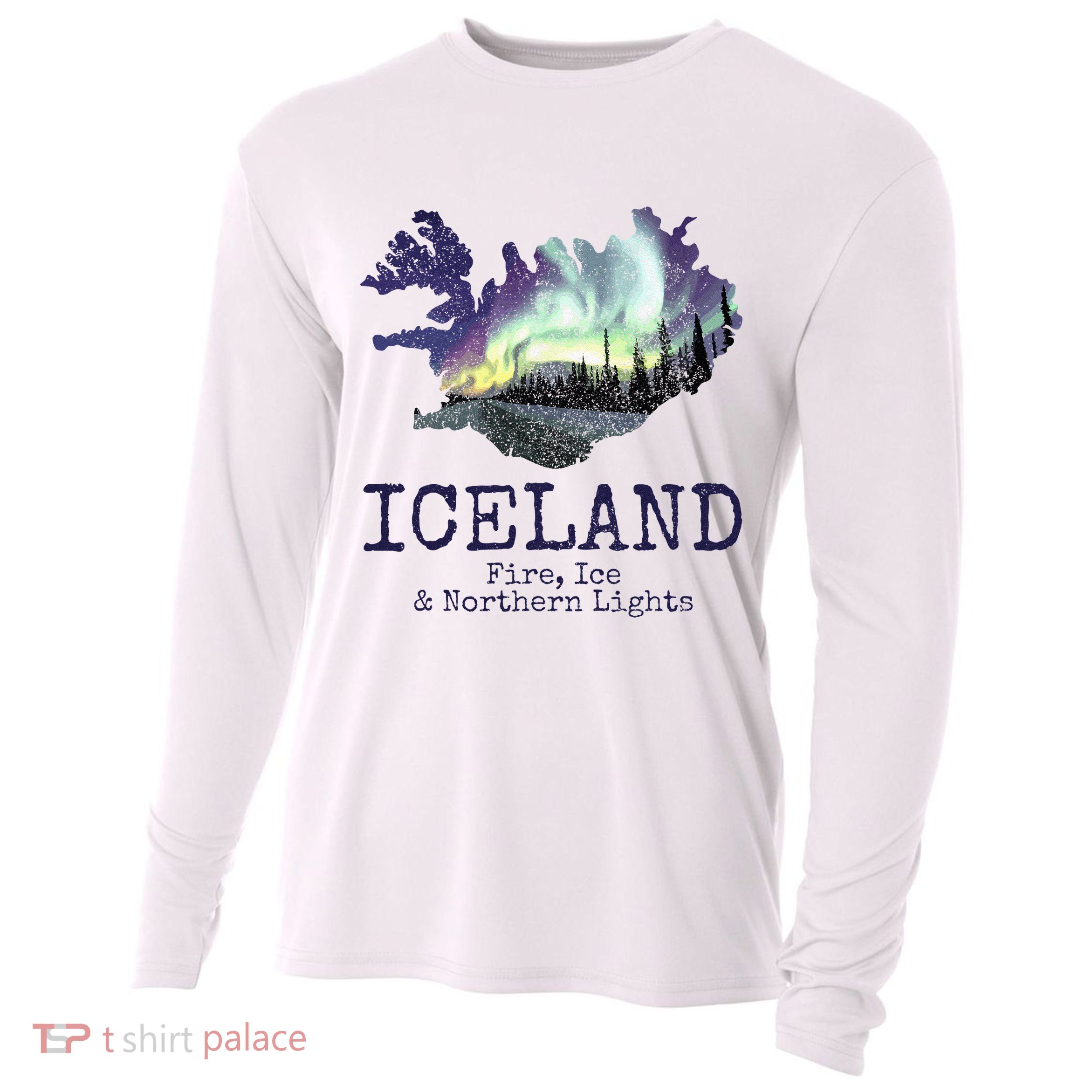 Iceland Map Fire Ice Northern Light Icelandic Souvenir Cooling Performance Long Sleeve Crew