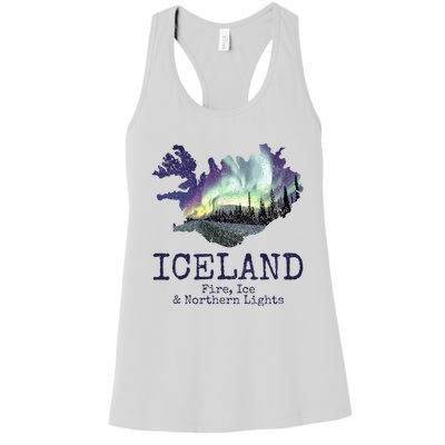 Iceland Map Fire Ice Northern Light Icelandic Souvenir Women's Racerback Tank