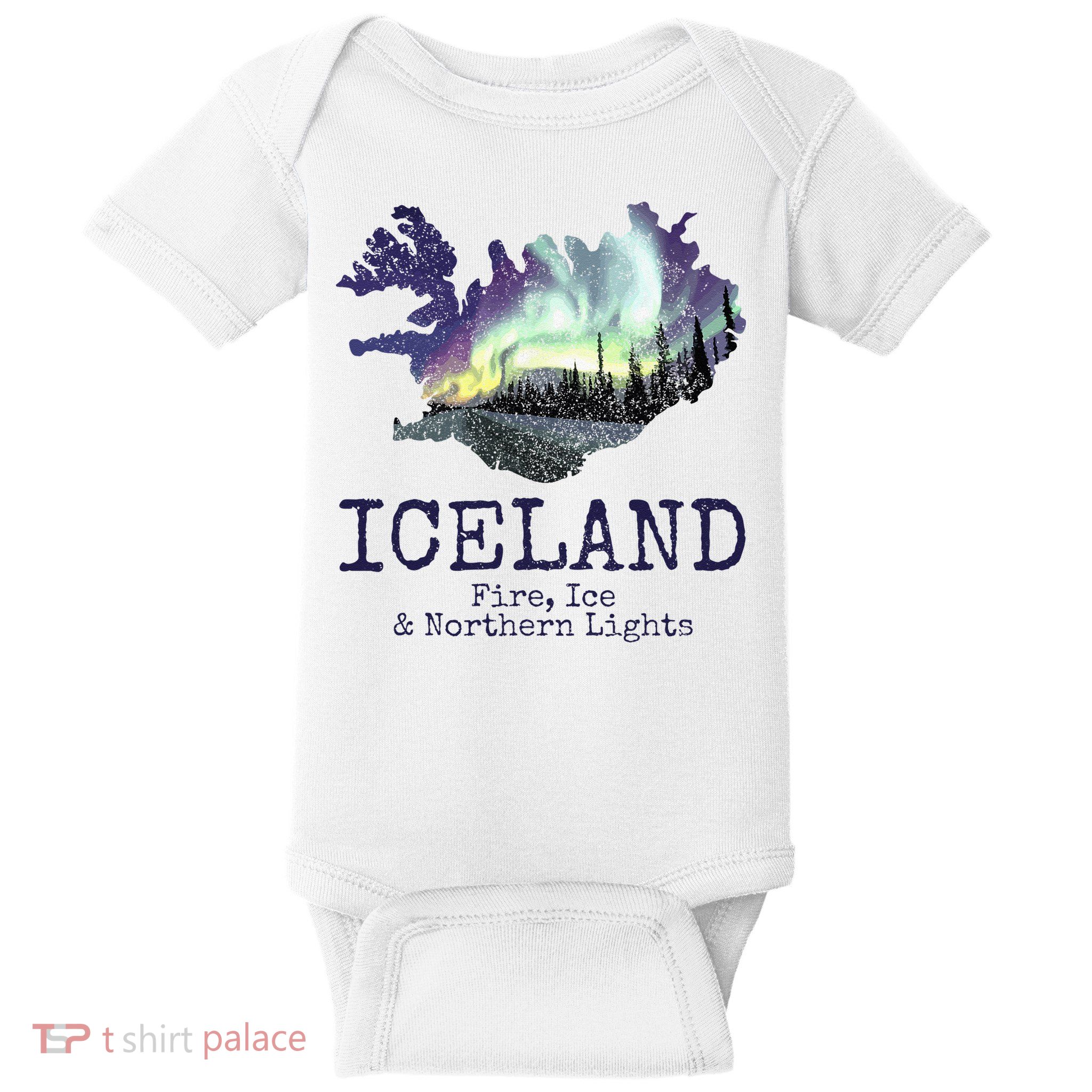 Iceland Map Fire Ice Northern Light Icelandic Souvenir Baby Bodysuit