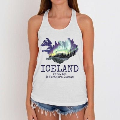 Iceland Map Fire Ice Northern Light Icelandic Souvenir Women's Knotted Racerback Tank