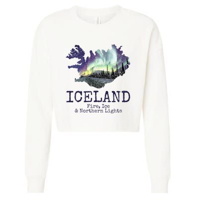 Iceland Map Fire Ice Northern Light Icelandic Souvenir Cropped Pullover Crew