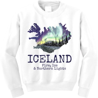 Iceland Map Fire Ice Northern Light Icelandic Souvenir Kids Sweatshirt