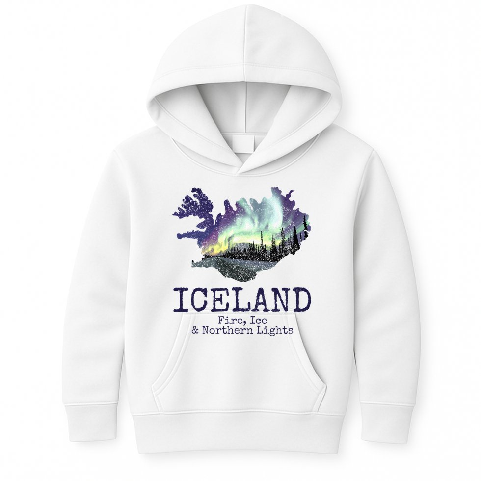 Iceland Map Fire Ice Northern Light Icelandic Souvenir Kids Hoodie