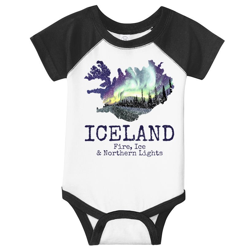 Iceland Map Fire Ice Northern Light Icelandic Souvenir Infant Baby Jersey Bodysuit