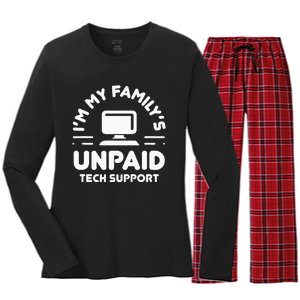 I'm My Family's Unpaid Tech Support Funny Computer Engineer Women's Long Sleeve Flannel Pajama Set 