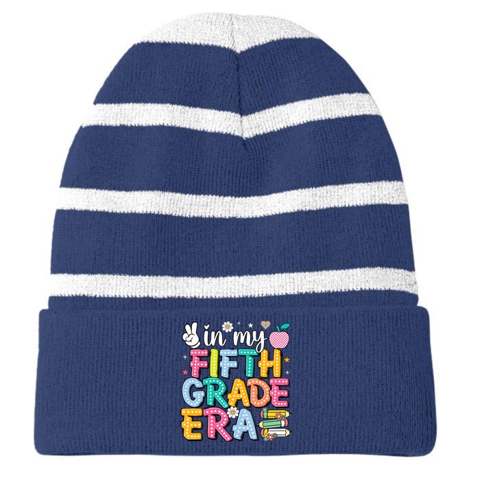 In My Fifth Grade Era 5th Grade For Teacher Girl & Boy Striped Beanie with Solid Band