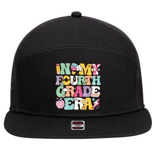 In My Fourth Grade Era Back To School Retro Groovy 4th Grade 7 Panel Mesh Trucker Snapback Hat