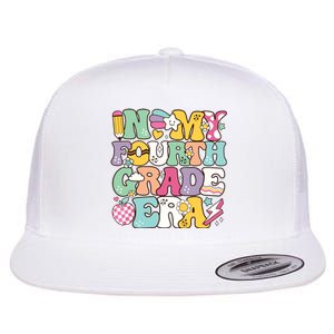 In My Fourth Grade Era Back To School Retro Groovy 4th Grade Flat Bill Trucker Hat