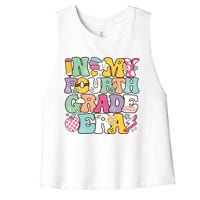 In My Fourth Grade Era Back To School Retro Groovy 4th Grade Women's Racerback Cropped Tank