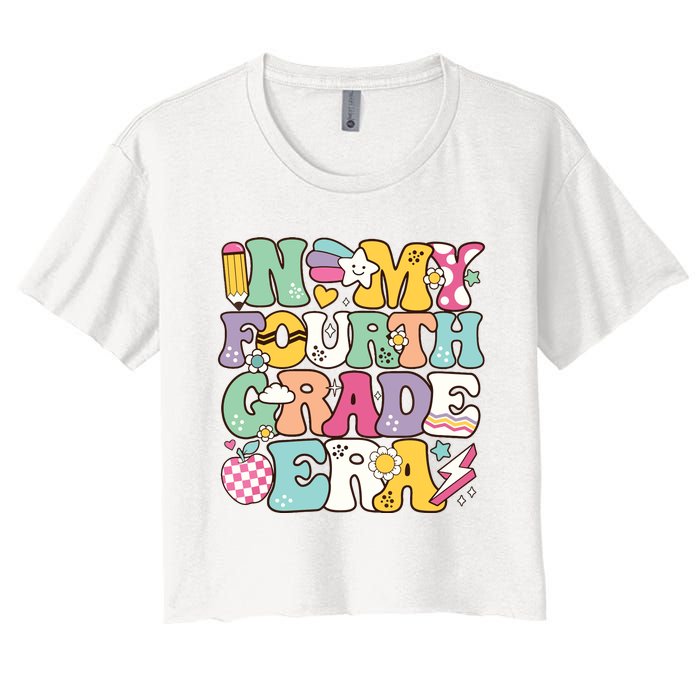 In My Fourth Grade Era Back To School Retro Groovy 4th Grade Women's Crop Top Tee