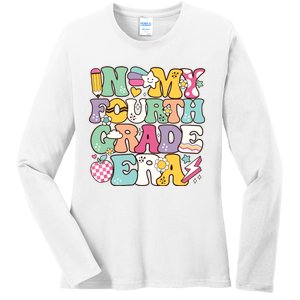 In My Fourth Grade Era Back To School Retro Groovy 4th Grade Ladies Long Sleeve Shirt