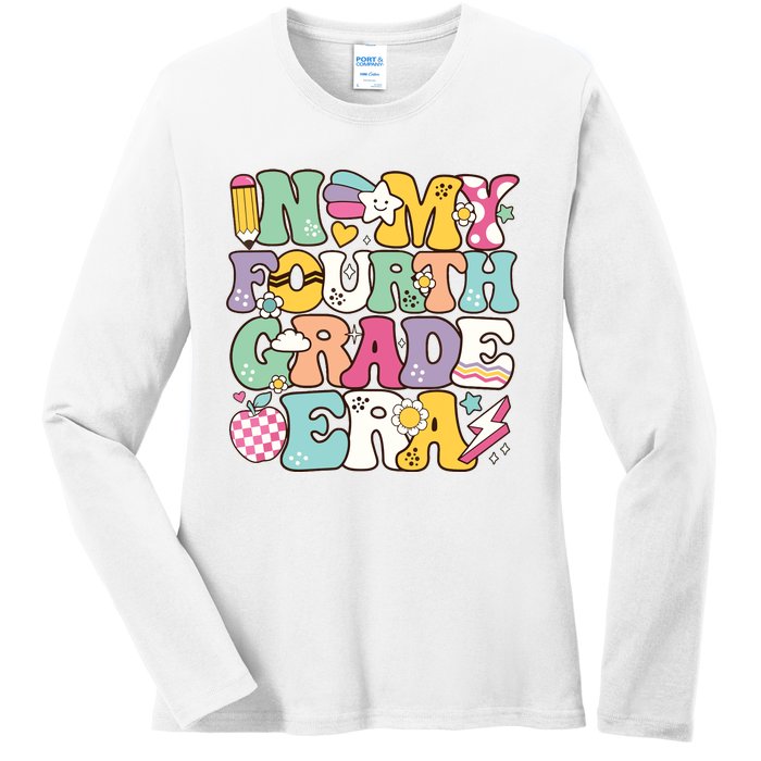 In My Fourth Grade Era Back To School Retro Groovy 4th Grade Ladies Long Sleeve Shirt