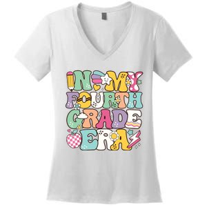 In My Fourth Grade Era Back To School Retro Groovy 4th Grade Women's V-Neck T-Shirt