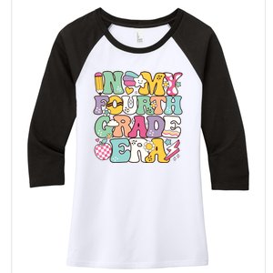 In My Fourth Grade Era Back To School Retro Groovy 4th Grade Women's Tri-Blend 3/4-Sleeve Raglan Shirt