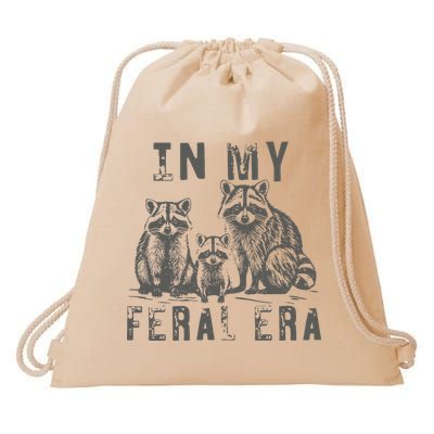 In My Feral Era Racoons Meme Drawstring Bag