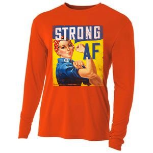 Inspirational Motivational Feminist Strong Af Retro Rosie Gift Cooling Performance Long Sleeve Crew