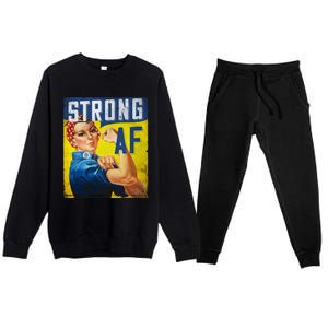 Inspirational Motivational Feminist Strong Af Retro Rosie Gift Premium Crewneck Sweatsuit Set