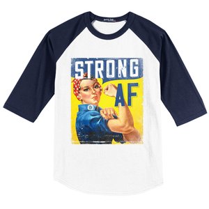 Inspirational Motivational Feminist Strong Af Retro Rosie Gift Baseball Sleeve Shirt