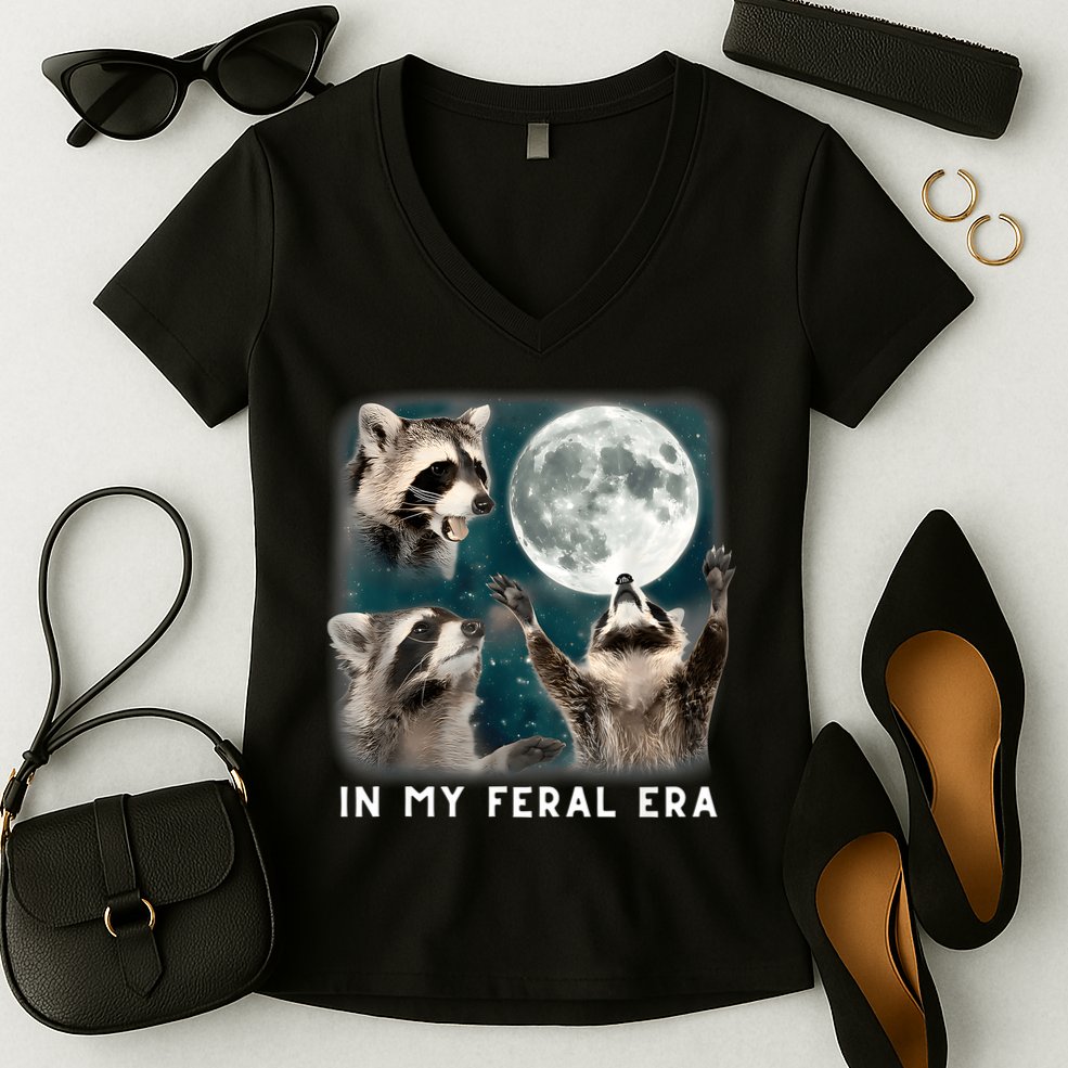 In My Feral Era Raccoon Women's V-Neck T-Shirt