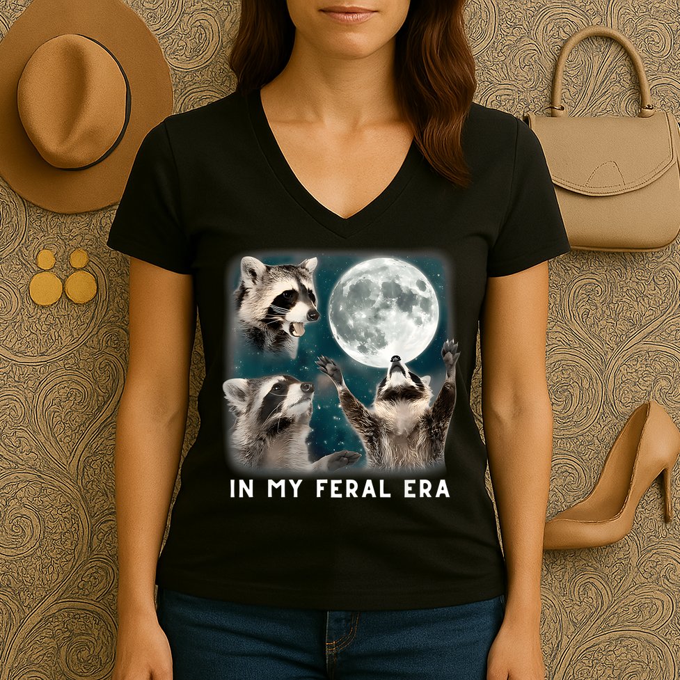 In My Feral Era Raccoon Women's V-Neck T-Shirt