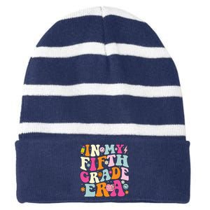 In My Fifth Grade Era 5th Grade Era Teacher Back To School Striped Beanie with Solid Band