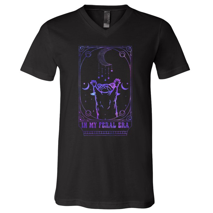 In My Feral Era Racoons Howling At The Moon Racoons Tarot V-Neck T-Shirt