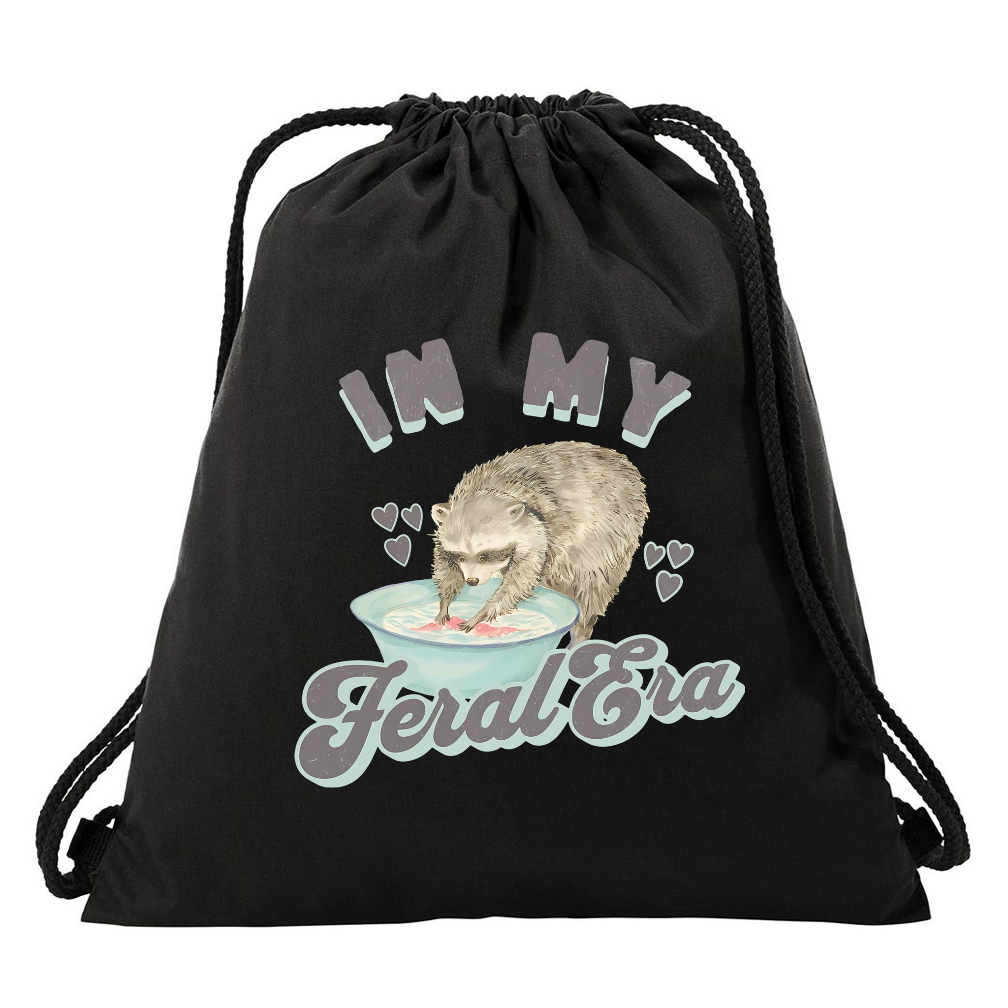 In My Feral Era Raccoon Drawstring Bag
