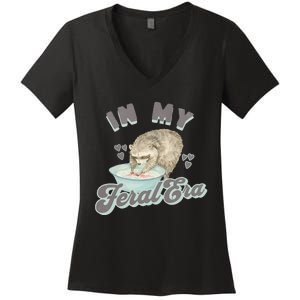 In My Feral Era Raccoon Women's V-Neck T-Shirt