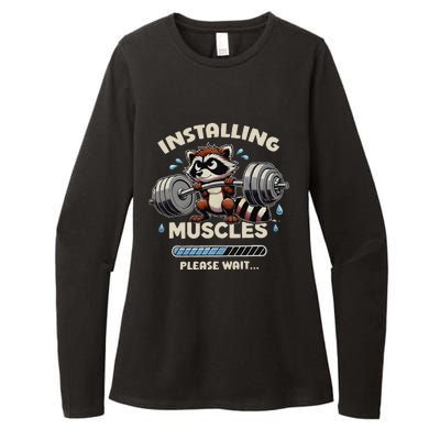 Installing Muscles Gym Workout Fitness Weightlifting Raccoon Womens CVC Long Sleeve Shirt