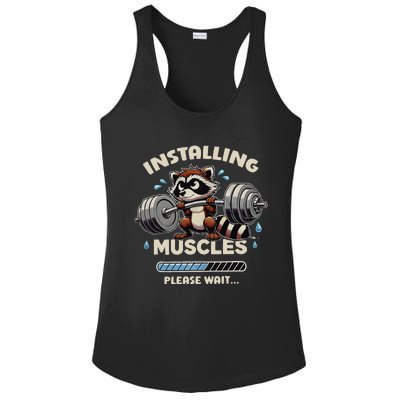 Installing Muscles Gym Workout Fitness Weightlifting Raccoon Ladies PosiCharge Competitor Racerback Tank