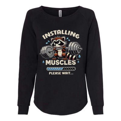 Installing Muscles Gym Workout Fitness Weightlifting Raccoon Womens California Wash Sweatshirt