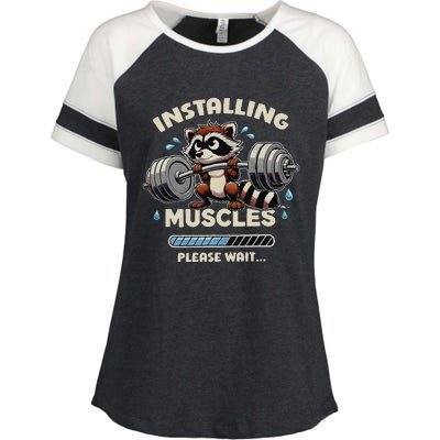 Installing Muscles Gym Workout Fitness Weightlifting Raccoon Enza Ladies Jersey Colorblock Tee