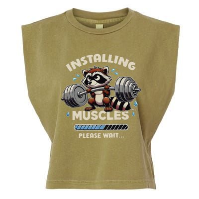 Installing Muscles Gym Workout Fitness Weightlifting Raccoon Garment-Dyed Women's Muscle Tee