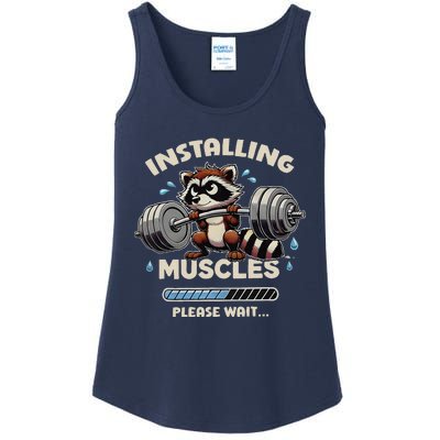 Installing Muscles Gym Workout Fitness Weightlifting Raccoon Ladies Essential Tank