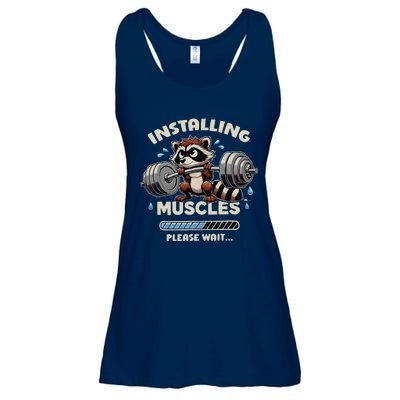 Installing Muscles Gym Workout Fitness Weightlifting Raccoon Ladies Essential Flowy Tank