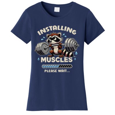 Installing Muscles Gym Workout Fitness Weightlifting Raccoon Women's T-Shirt